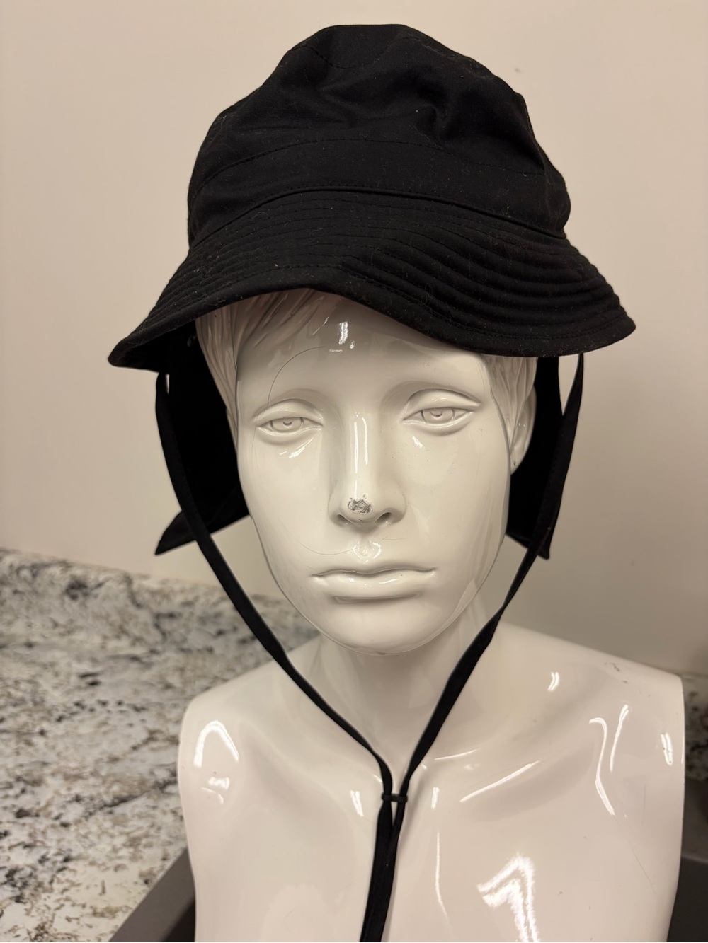 Barbour Black Cotton Bucket Hat with Chin Straps